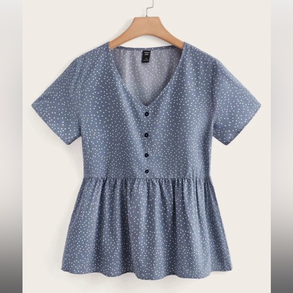 SHEIN Tops - SHEIN | New SHEIN Curve Polka Dot V-Neck Peplum Blouse